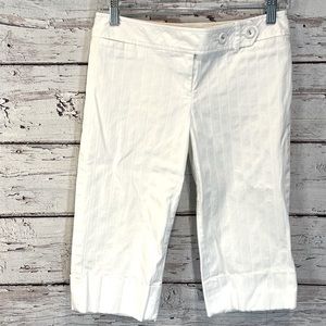 LOFT "Marisa" White Cropped Pinstripe Folded Hem Jean Capris-2